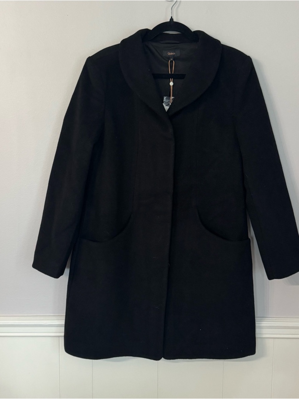 Quince Women’s Long Sleeve Wool Cashmere Cocoon Coat in Black Sz M NWT - Picture 2 of 9
